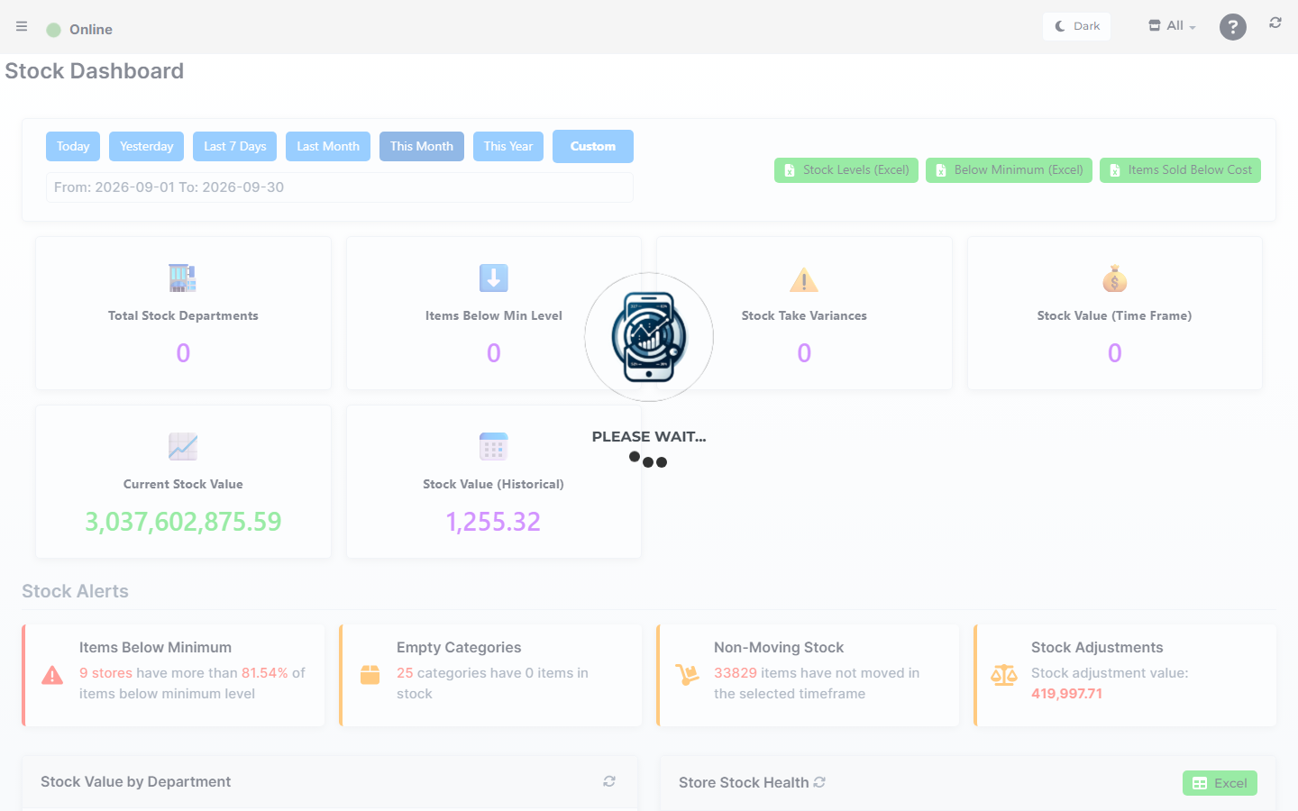 Lytning Analytics Stock Dashboard — stock value for the selected period.