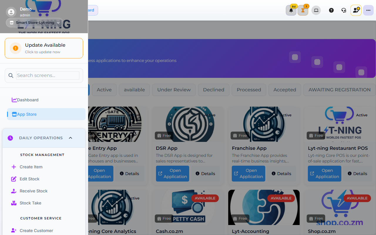 Core App Store screen — the add-on marketplace where you pick the apps your store needs.