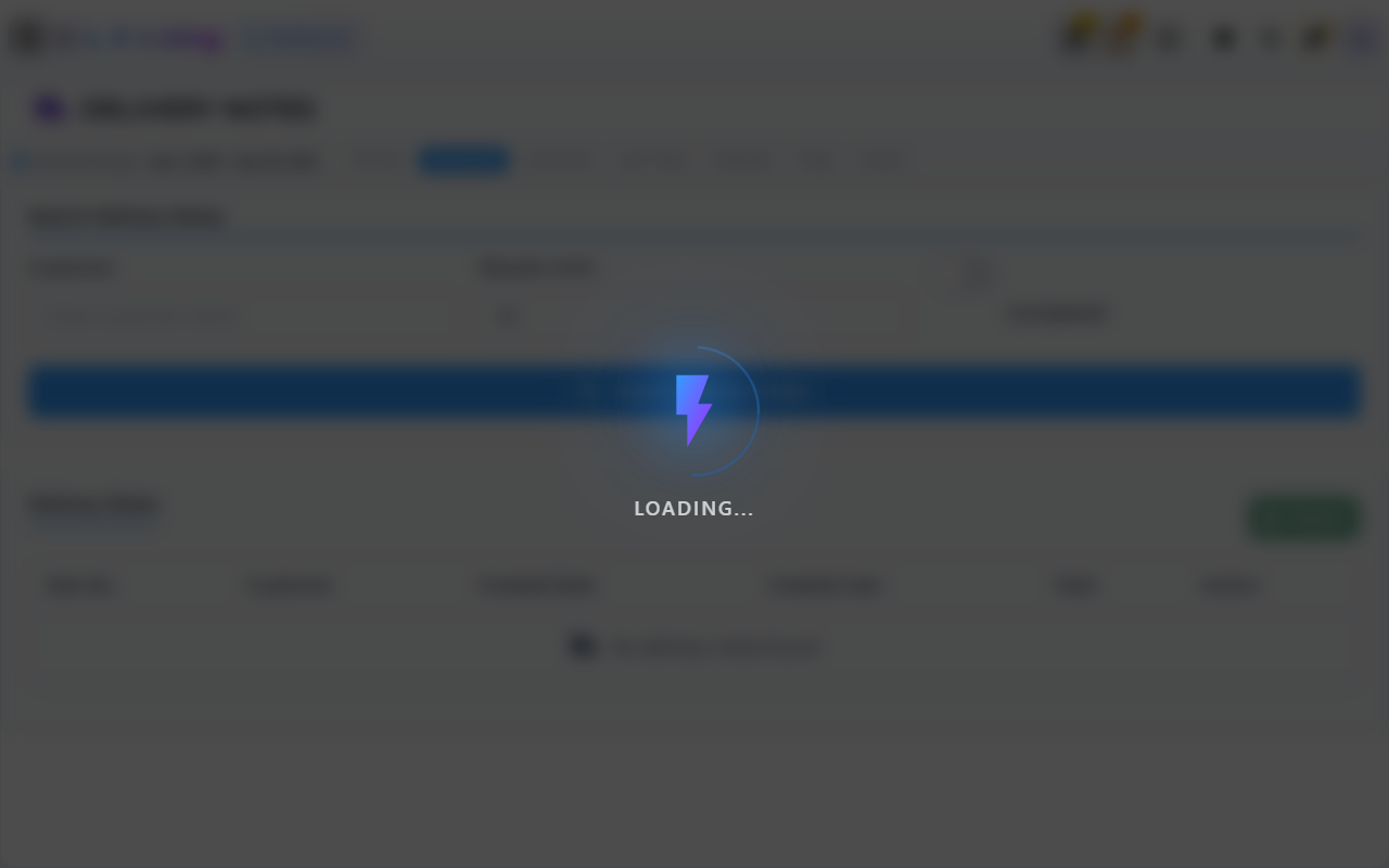 Core App Delivery Notes screen — delivery notes raised against a sale.