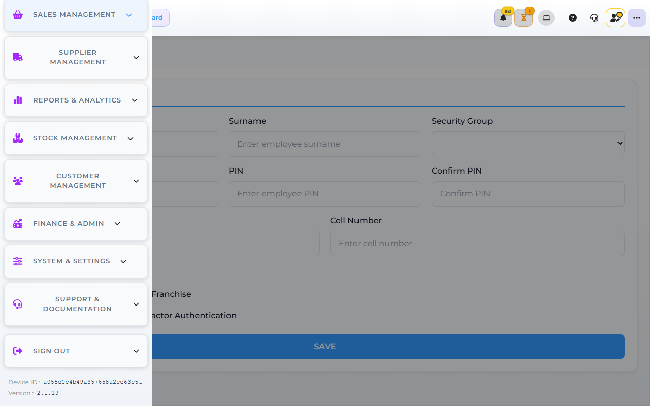 Core App Create Employee form — where a new user is added during onboarding.